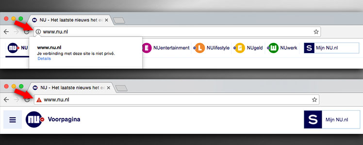 Een browser waarschuwing in de adresbalk: Je verbinding is niet privé! Breng direct een beveiligde verbinding tot stand met een SSL Certificaat voor jouw website en voorkom een SSL error.