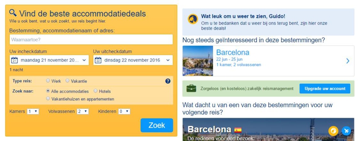 Personalisatie op de website van Booking.com