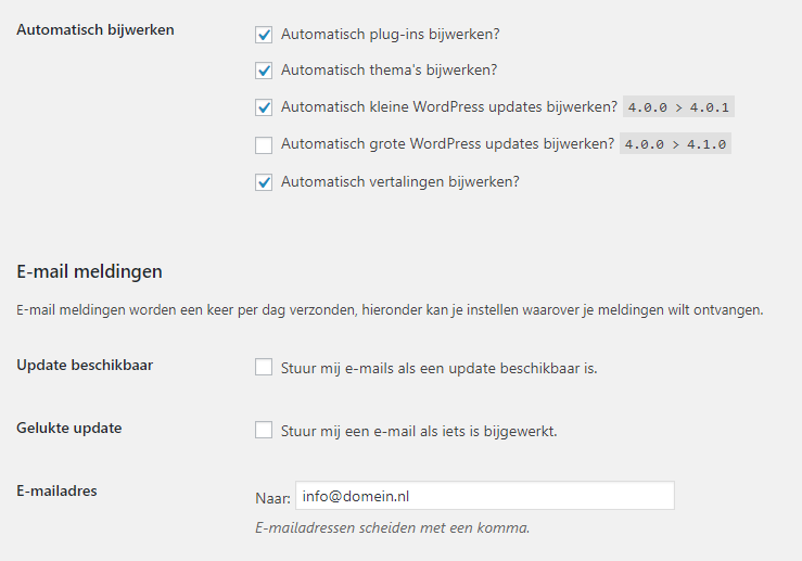 Automatisch updaten van WordPress met Companion Auto Update plugin.