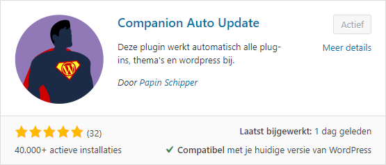 Wordpress plugin Companion Auto Update voor bijwerken WordPress.
