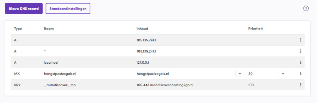 DNS instellingen wijzigen in het Hosting2GO Control Panel.