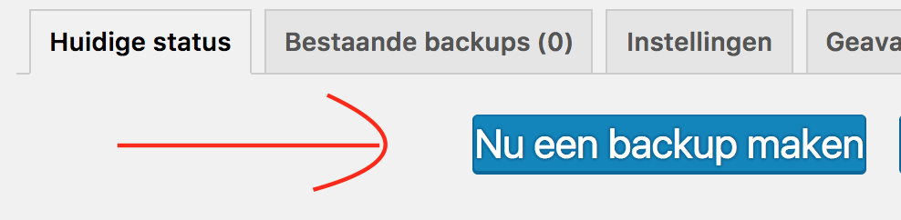 Updraft Plus instellen voor handmatige backups.