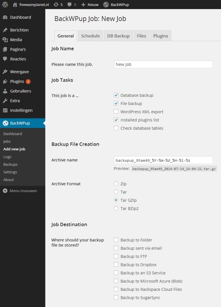BackWPup biedt uitgebreide mogelijkheden bij het instellen van automatische back-ups.