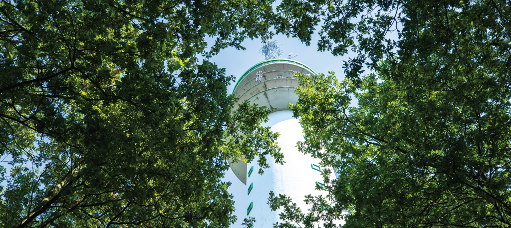 Tussen het groen staat de toren met binnenin ons datacenter.