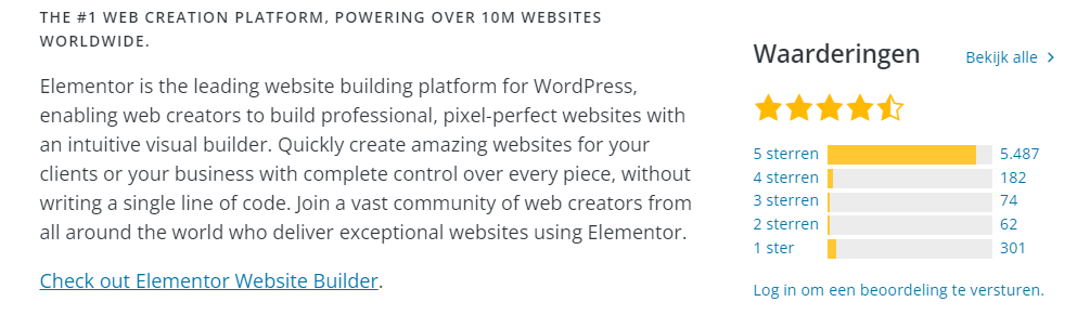 Check de waardering die WordPress plugins krijgen.