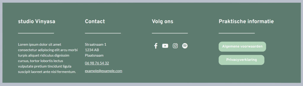 De footer van een one page website.