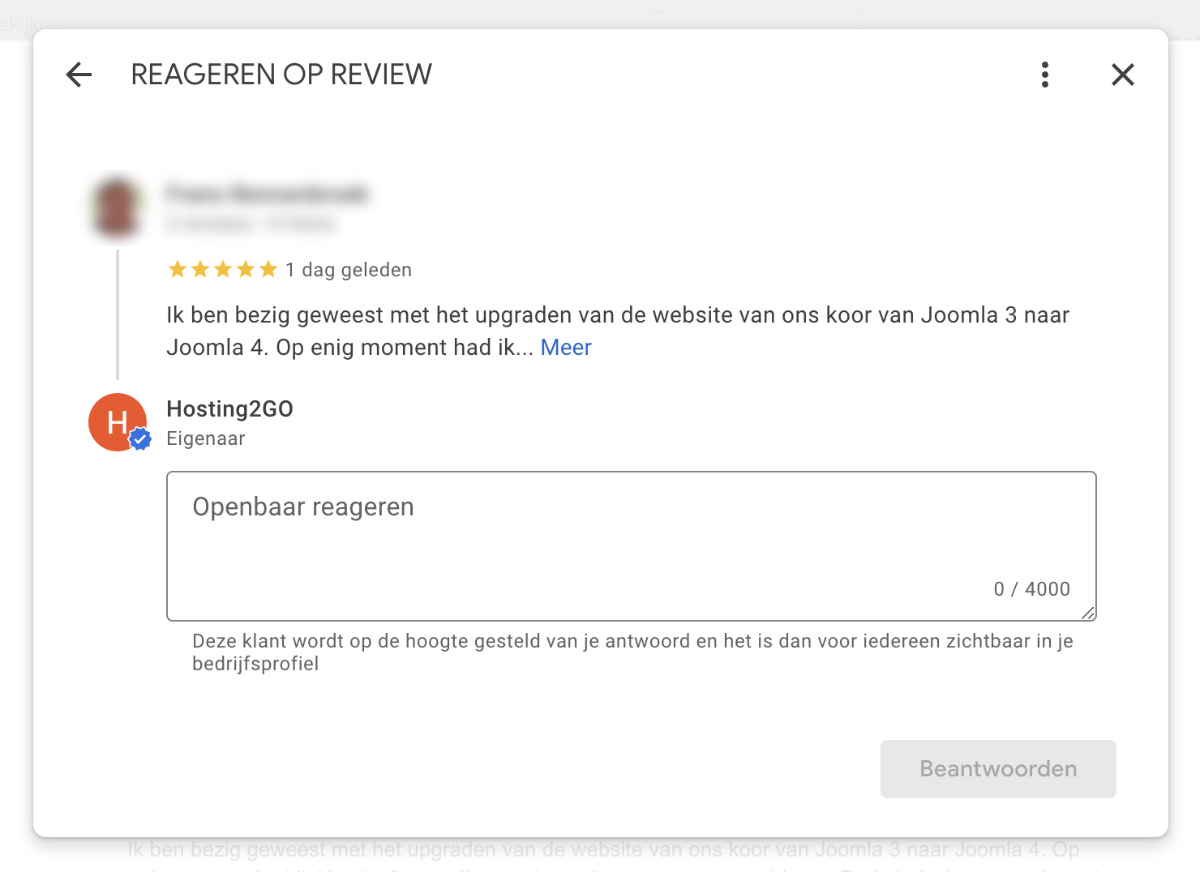 Reageren op reviews in Google Mijn Bedrijf.