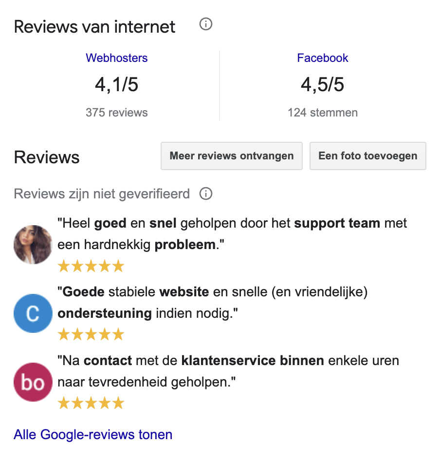 Reviews bekijken in Google.