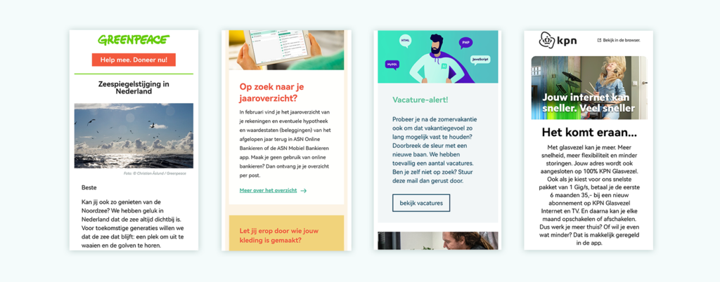 Voorbeelden van e-mail nieuwsbrieven.