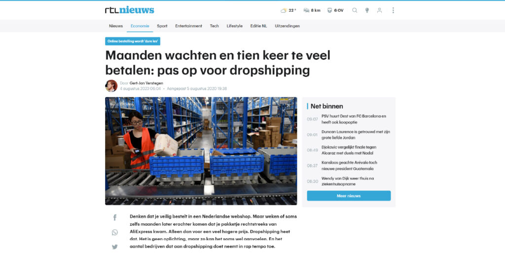 Dropshipping negatief in het nieuws.