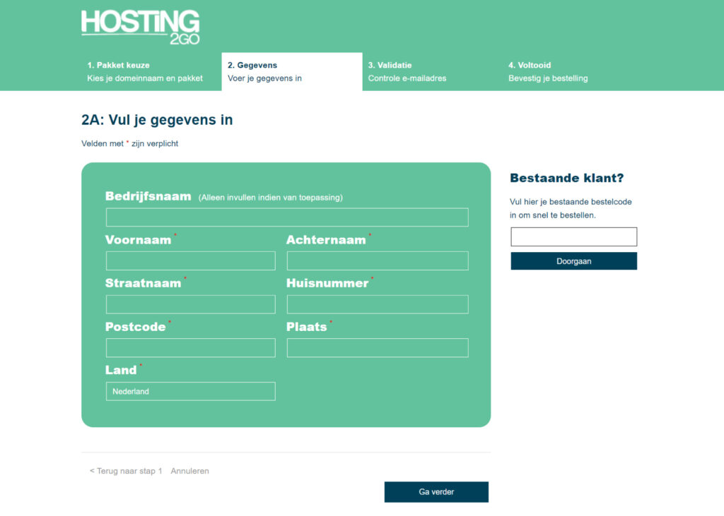 Vul je gegevens in bij het bestellen van webhosting.