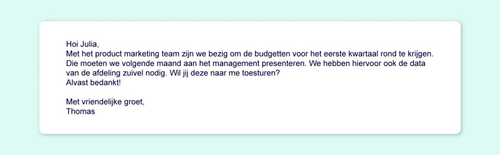 Voorbeeld van een slechte zakelijke e-mail.