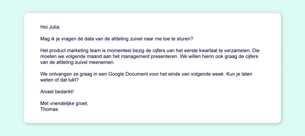 Voorbeeld van een goede en duidelijke zakelijke e-mail.