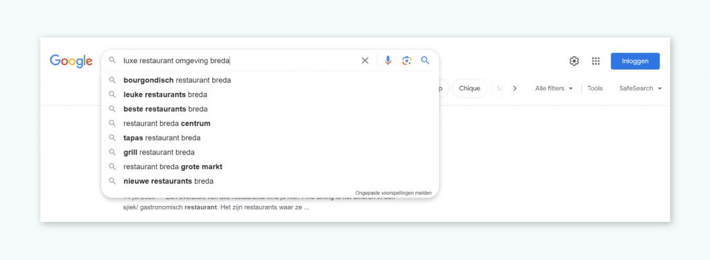 Zoekresultaten in Google.