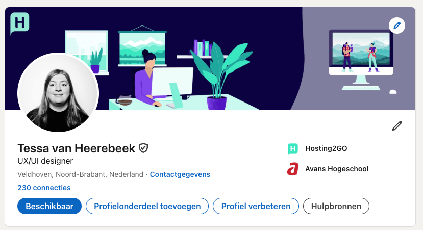 Een screenshot van het LinkedIn profiel van de designer van Hosting2GO