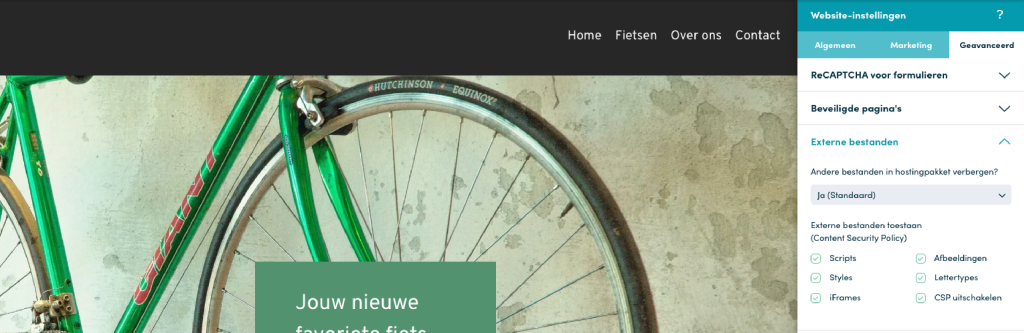 Screenshot van hoe CPS in Sitebuilder zit.  