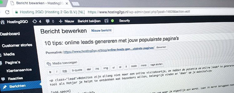 De WordPress-beheeromgeving waarin je pagina's bewerkt